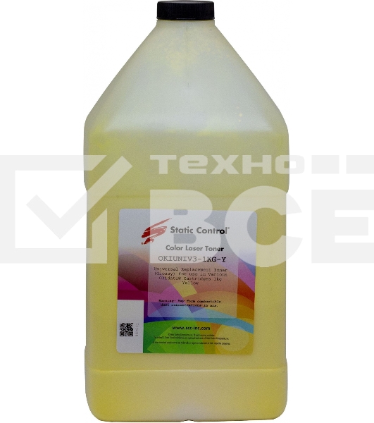 Тонер Static Control OKIUNIV3-1KG-Y желтый флакон 1000гр. для принтера Oki C3300N/5500