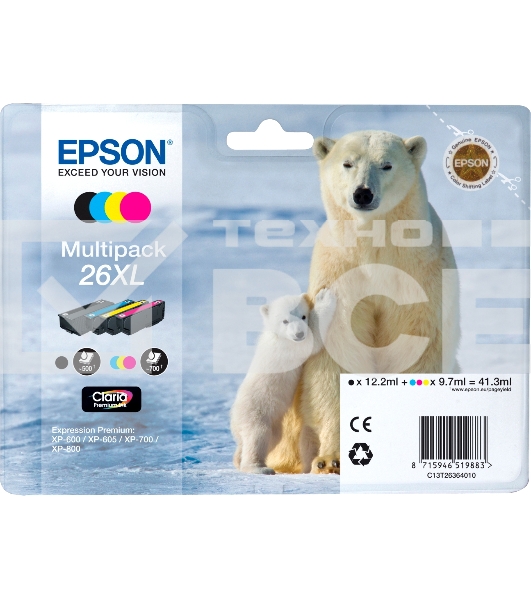 Картридж струйный Epson C13T26364010 черный/голубой/желтый/пурпурный набор карт. для Epson XP-600/605/700/710/800