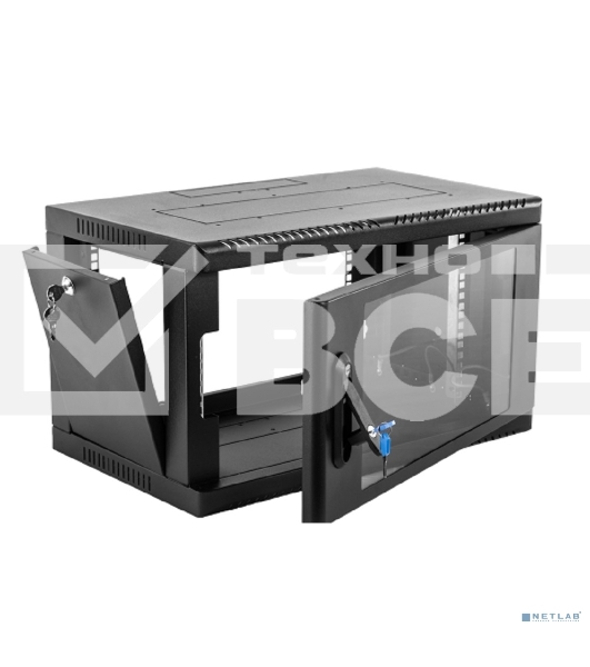 Шкаф коммутационный ЦМО (ШРН-6.650-9005) настенный 6U 600x650мм пер.дв.стекл 200кг черный 600мм 180град.