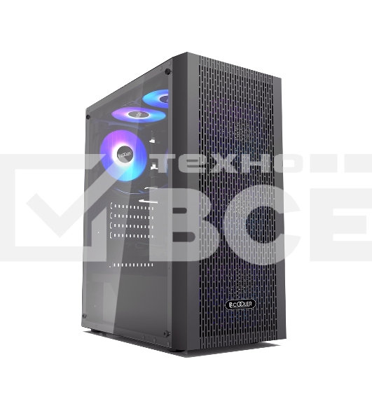 Корпус без блока питания PCCOOLER MA100 MESH BK, Mesh Mid Tower, черный, TG, 0.4 SPCC, 3x120мм ARGb ATX, mATX, mITX 160/310/180мм 2x2.5', 2x3.5', 7xPCI 1xUSB-A 3.0, 2xUSB-A 2.0 360x200x446mm
