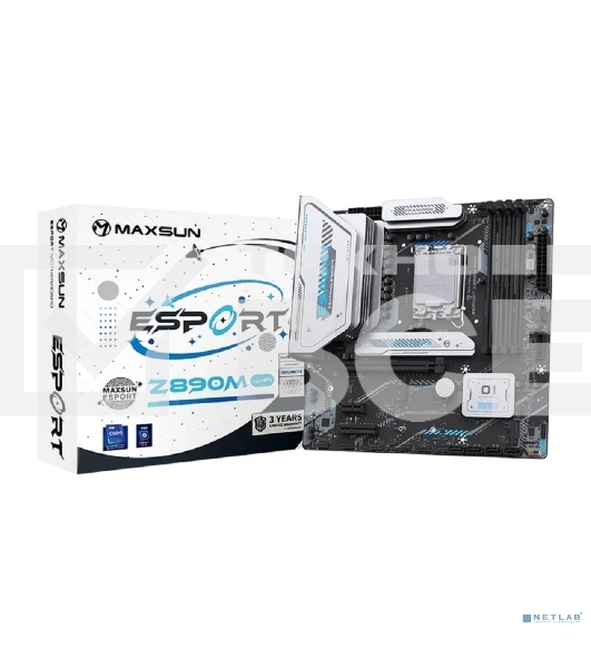Материнская плата Maxsun MS-eSport Z890M WIFI, LGA1851, Intel Z890, 4xDDR5, 4xSATA, 3xM.2, 1xPCIe 5.0 x16, 1xPCIe 4.0 x4, 1xPCIe 4.0 x1, 1xDP, 1xHDMI, 1x2.5Gb LAN, Wi-Fi 6, Bluetooth 5.2, 1xUSB-C 10Gbps, 4xUSB-A 5Gbps, 4xUSB-A 2.0, 5x3.5 мм, 7.1, mATX