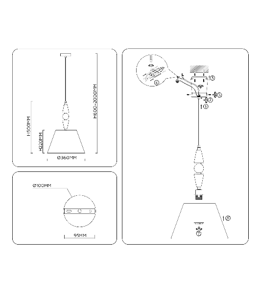 Светильник Ambrella light LH75250 SN/FR сатин никель/белый матовый E27 max 60W D360*500