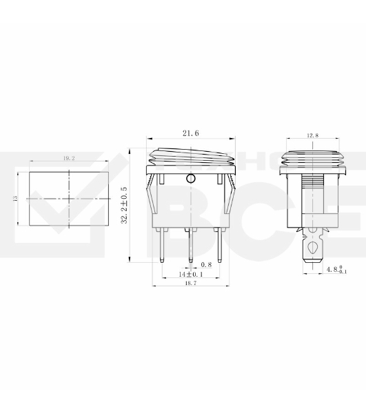 Выключатель клавишный 250V 6А (3с) ON-OFF красный  с подсветкой  Mini ВЛАГОЗАЩИТА Rexant