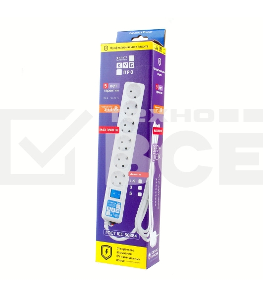 Фильтр-удлинитель Power Cube PRO SPL6-16-P-3М, 3,0 м, LC контур, 16А/3,5кВт 3*1,5мм