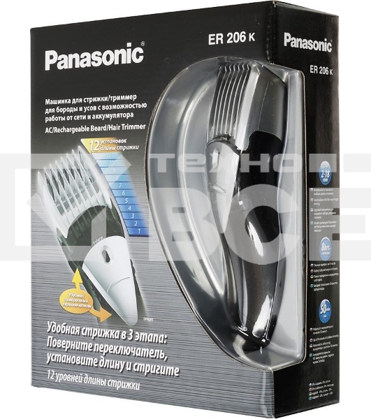 Машинка для стрижки Panasonic ER206K520 / Триммер, 1 насадка, 50 минут