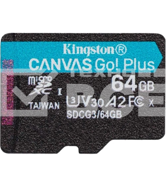 Флеш карта Kingston 64GB microSDXC Canvas Go Plus 170R A2 U3 V30 Single Pack w/o ADP EAN: 740617301175