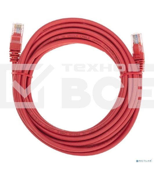 Патч-корд U/UTP, CAT 5e, RJ45-RJ45, 26AWG, ZH нг(А)-HF, красный, 5м  Rexant