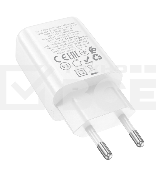 Зарядное устройство Hoco 30Вт, 3А, QC3.0/PD, 1xUSB, 1xType-C, N63, белый, коробка