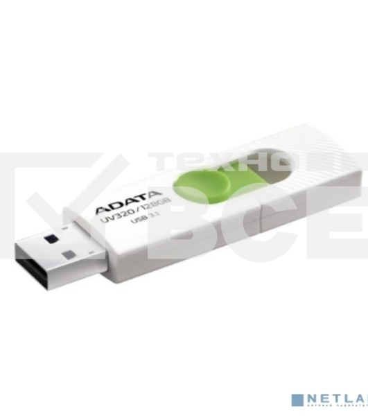 Флешка USB ADATA UV320 (AUV320-128G-RWHGN), 128Gb, USB 3.2 Gen1, R/W 100/30, белый/зеленый