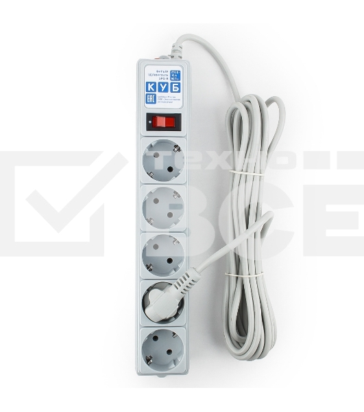 Фильтр-удлинитель Power Cube B 5,0 м 5 розеток (серый) 10А/2,2 кВт
