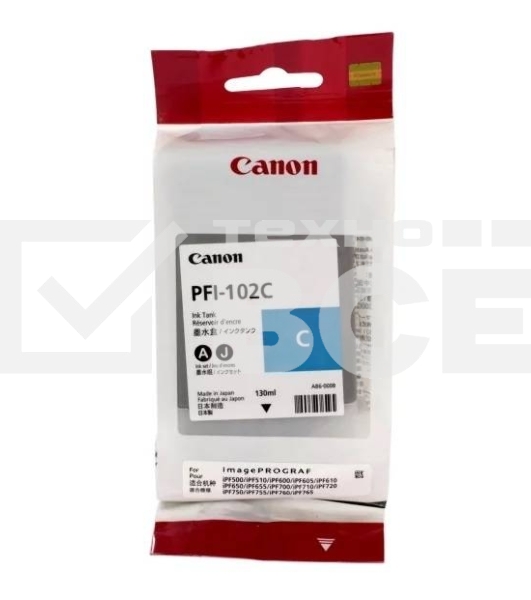 Картридж струйный Canon PFI-102C (0896B001) голубой (130 мл.) для Canon imagePROGRAF iPF605, iPF610., iPF650, iPF655, iPF710, iPF750, iPF755, LP17, iPF510
