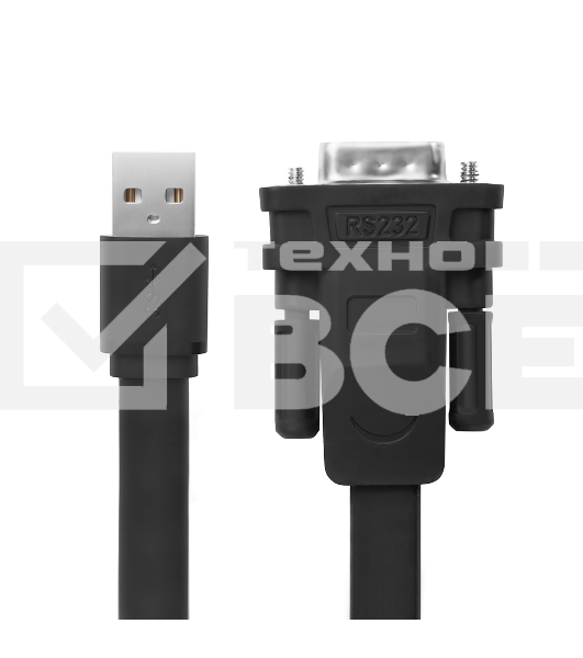 Конвертер-переходник Greenconnect 2.0m плоский, черный, 28/26 AWG, USB 2.0 AM / DB9 RS-232 PROF GCR-UOC5M-BCG-2.0m, чипсет PL2303RA