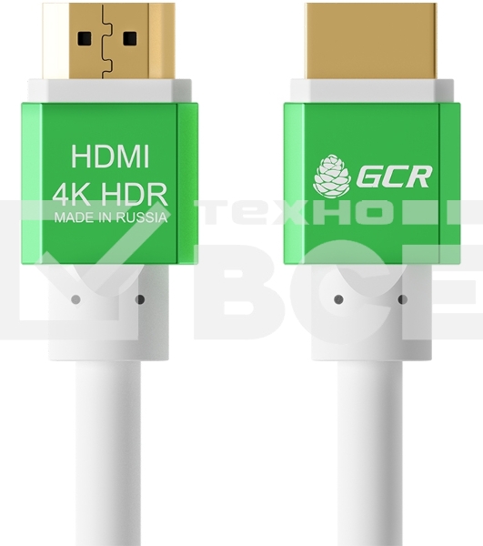 Кабель Greenconnect  1.0m HDMI версия 2.0, HDR 4:2:2, Ultra HD, 4K 60 fps 60Hz/5K*30Hz, 3D, AUDIO, 18.0 Гбит/с, 28/28 AWG, OD7.3mm, тройной экран, белый, AL корпус зеленый