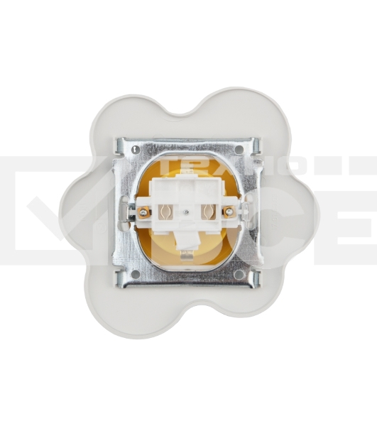 Розетка одноместная KRANZ HAPPY Яичница скрытой установки, с заземлением и защитными шторками, желтая/белая