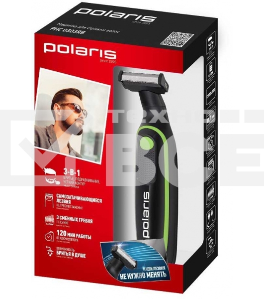 Машинка для стрижки Polaris PHC 0303RB черный/лайм 240Вт