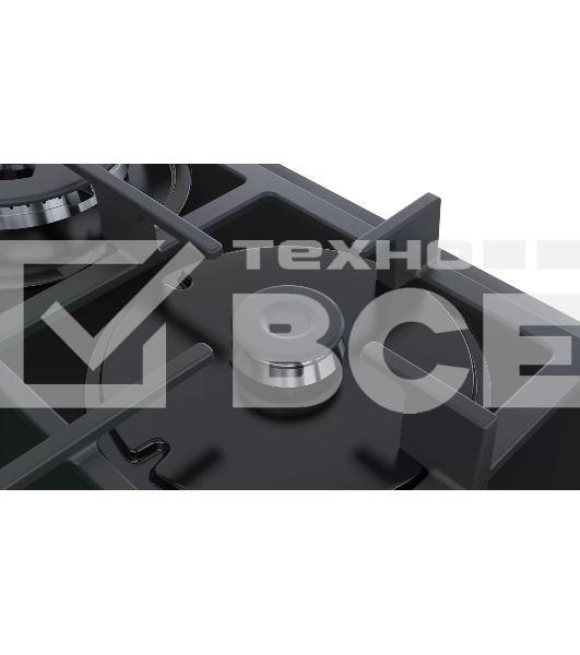 Варочная поверхность газовая Bosch PNP6B6B90, 4.5х59x52 см, закаленное стекло, 4 конфорки, газ-контроль, автоподжиг, черный