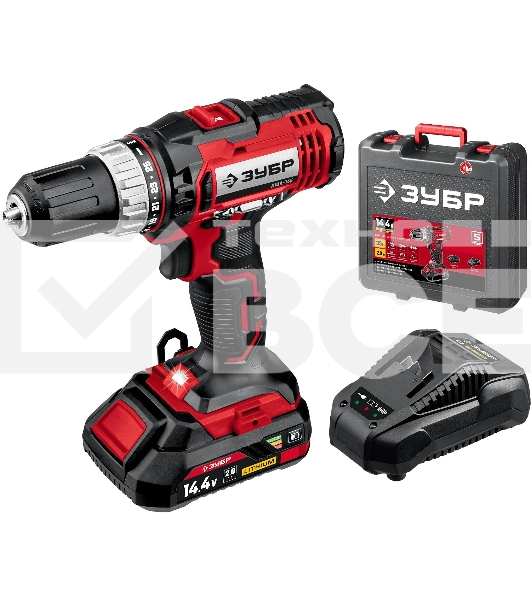 Дрель-шуруповерт аккумуляторная Зубр ДШЛ-145-21, Аккумуляторная, 14,4В, Кейс