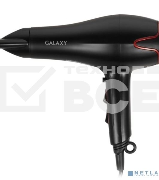 Фен для волос Galaxy Line GL 4333, черный, 2200 Вт, 2 скорости потока воздуха, 3 температурных режима, функция «холодный воздух», насадка-концентратор, подвесная петля, длина шнура питания 180 см