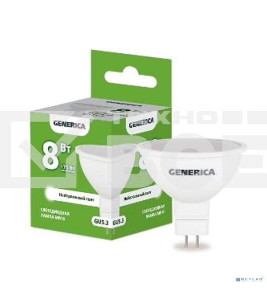 Лампа cветодиодная LED MR16 IEK LL-MR16-08-230-40-GU5-G софит 8Вт 230В 4000К GU5.3 GENERICA