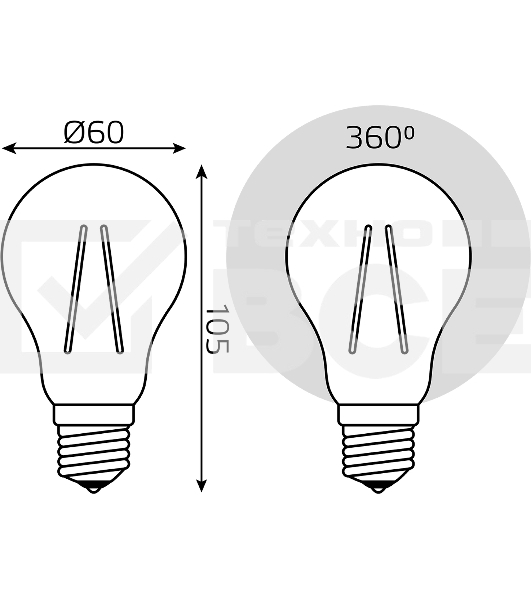 Лампа светодиодная Gauss 102802206LED Filament А60 Е27 6Вт 4100к 1/10/40