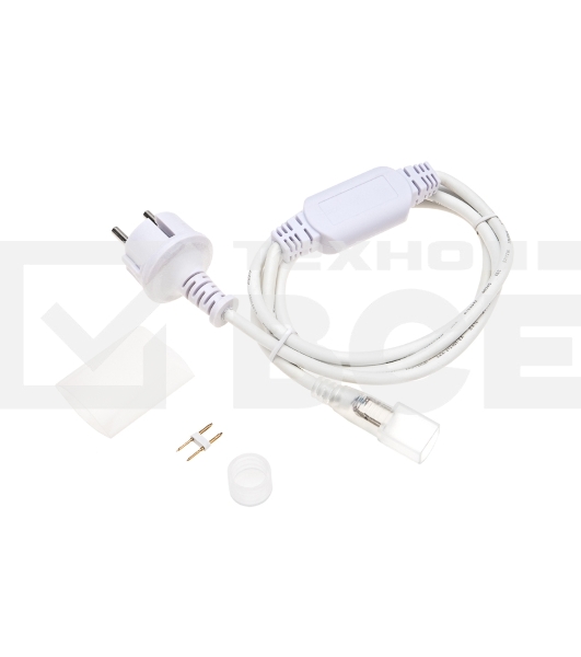 Установочный набор для Гибкого неона Neon-night 16х16 мм формы D (шнур питания каучук с диодным мостом и вилкой, заглушка, переходная муфта, игла) 1,5м