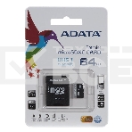 Флеш карта microSDXC 64GB ADATAUHS-1 CL10 (AUSDX64GUICL10-RA1) + SD adaptor, фото 1