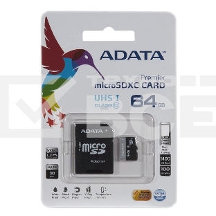 Флеш карта microSDXC 64GB ADATAUHS-1 CL10 (AUSDX64GUICL10-RA1) + SD adaptor