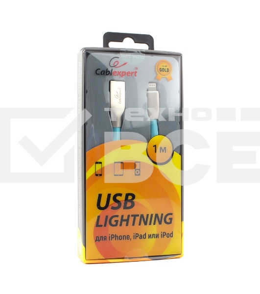 Кабель Cablexpert для Apple CC-G-APUSB01Bl-1M, AM/Lightning, серия Gold, длина 1м, синий, блистер