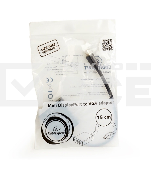 Переходник miniDisplayPort - VGA, Cablexpert A-mDPM-VGAF-02, 20M/15F, длина 15см, черный, пакет