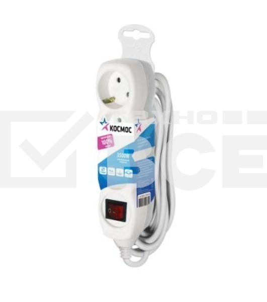 Удлинитель 3х5м с заземл. 16А IP20 с выкл. ПВС 3х1 Космос YKsm5m-3g-Z-V(K)
