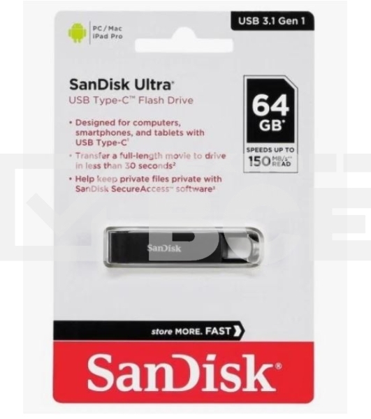 Флеш диск 64GB SanDisk CZ460 Ultra Type-C, USB Type-C, черный