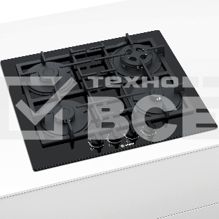 Варочная поверхность газовая Bosch PNP6B6B90, 4.5х59x52 см, закаленное стекло, 4 конфорки, газ-контроль, автоподжиг, черный