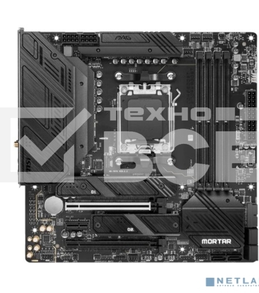 Материнская плата MSI MAG B650M MORTAR WIFI, AM5, AMD B650, 4xDDR5, 6xSATA, 2xM.2, 1xPCI-E 4.0 x16, 1xPCI-E 4.0 x4, 1xHDMI, 1xDP, 1x2.5Gb LAN, 3xUSB 3.2 Gen 2, 4xUSB 3.2 Gen 1, 1xUSB-C 3.2 Gen 2x2, 5x3.5мм аудио, 7.1, Micro-ATX