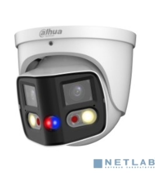 Уличная купольная IP-видеокамера DAHUA DH-IPC-PDW3849P-A180-E2-AS-PV-0280B DUO с ИИ и активным сдерживанием 2x 4Мп, 1/2.7” CMOS, моторизованный объектив 2.8мм, видеоаналитика, ИК 25м, LED 20м