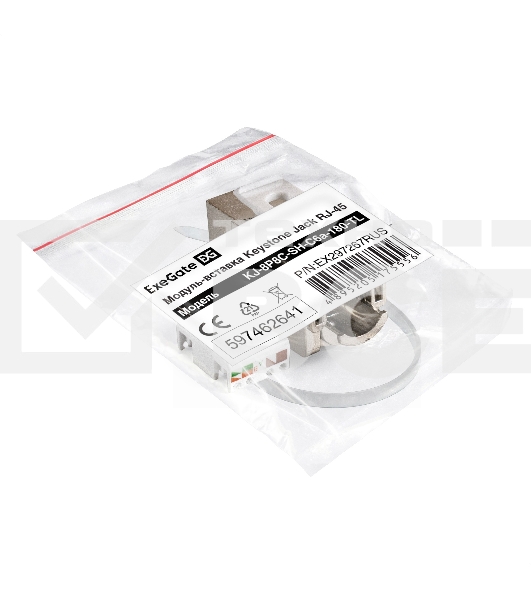 Модуль-вставка Keystone Jack RJ-45 ExeGate KJ-8P8C-SH-C6A-180-TL (Кат.6A, экранированная, 180 градусов, IDC Toolless (без инструмента))