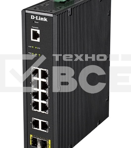 КоммутаторD-Link DIS-200G-12S/A1A, L2 Managed Industrial Switch with 10 10/100/1000Base-T and 2 1000Base-X SFP ports 8K Mac address, 802.3x Flow Control, 802.3ad Link Aggregation, Port Mirroring, 128 of 802.1Q