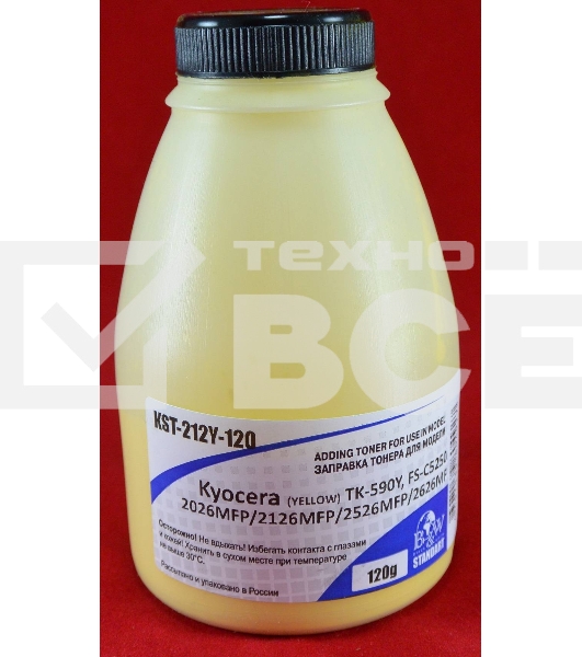 Тонер Kyocera TK-590Y, FS-C5250/2026MFP/2126MFP/2526MFP/2626MF Yellow (фл. 120г) 5K B&W Standart (Tomoegawa) фас России