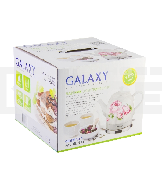Чайник электрический Galaxy Line GL 0503, белый, керамический корпус, 1400 Вт, 1,4 л, индикатор работы, указатель максимального уровня воды