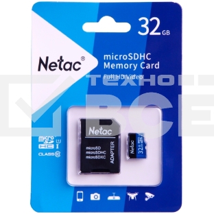Флеш карта microSDHC 32GB Netac P500 <NT02P500STN-032G-R> (с SD адаптером) 80MB/s