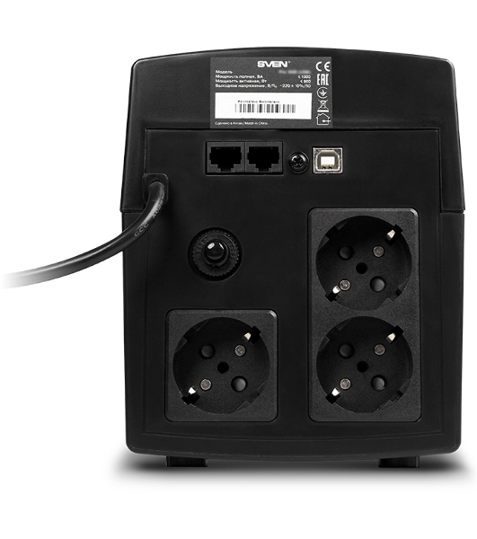 Источник бесперебойного питания UPS Sven Pro 1500 (1000 WA, LCD, USB, RG-45, 3 евро розетки)