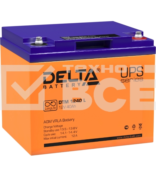 Батарея Delta DTM 1240 L (12V, 40Ah) с увеличенным сроком службы (10 лет)