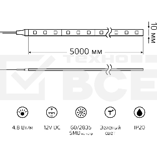 Лента LED Elementary 2835 -SMD 4.8W 12V DC зеленый IP20 (ZIP Bag 5м)
