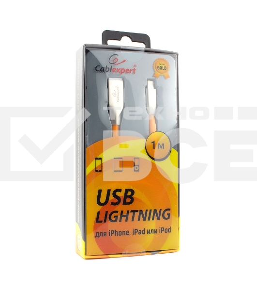 Кабель Cablexpert для Apple CC-G-APUSB01O-1M, AM/Lightning, серия Gold, длина 1м, оранжевый, блистер