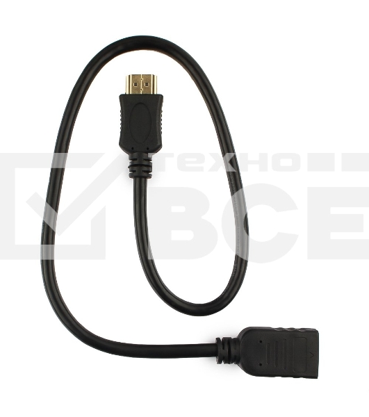 Кабель-удлинитель HDMI Cablexpert CC-HDMI4X-0.5M, 19M/19F, v2.0, позол.разъемы, экран, 0.5м, черный, пакет