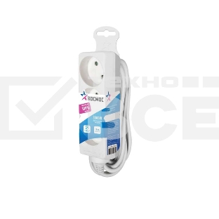 Удлинитель 3х3м без заземл. 16А IP20 ПВС 2х1 Космос YKsm3m-3g(K)