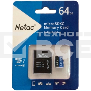 Флеш карта microSDHC 64GB Netac P500 <NT02P500STN-064G-R> (с SD адаптером) 80MB/s