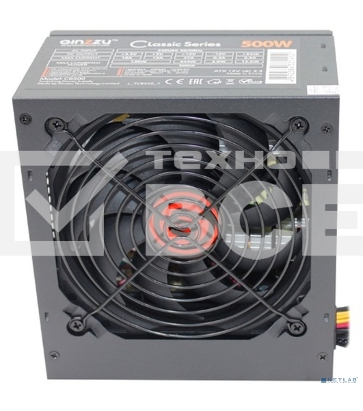 Блок питания Ginzzu CB500 12CM черный,24+4p,PCI-E, 4*SATA, 3*IDE,оплетка MB, кабель питания