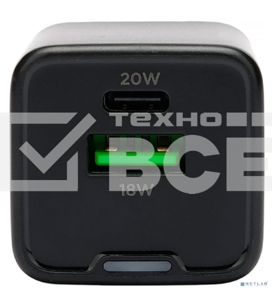 Зарядное устройство Cablexpert MP3A-PC-62, 20Вт GaN, 3А, QC4.0/PD, 1xUSB, 1xType-C, черный, пакет