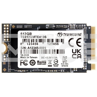 Накопитель SSD Transcend MTE410S, 512Gb, M.2(22x42мм), NVMe, PCIe 4x4, 3D TLC, R/W 5000/3500Mb/s, IOPs 570 000/700 000, TbW 300, DWPD 0.33, DRAM-less (5 лет)