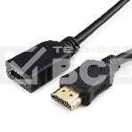 Кабель-удлинитель HDMI Cablexpert CC-HDMI4X-0.5M, 19M/19F, v2.0, позол.разъемы, экран, 0.5м, черный, пакет, фото2